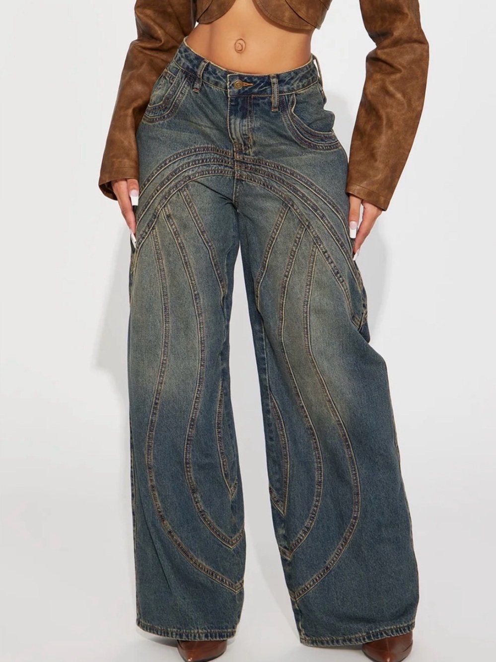 Fashion Nova Blue Curved-Seam Wide Leg Jeans size 13